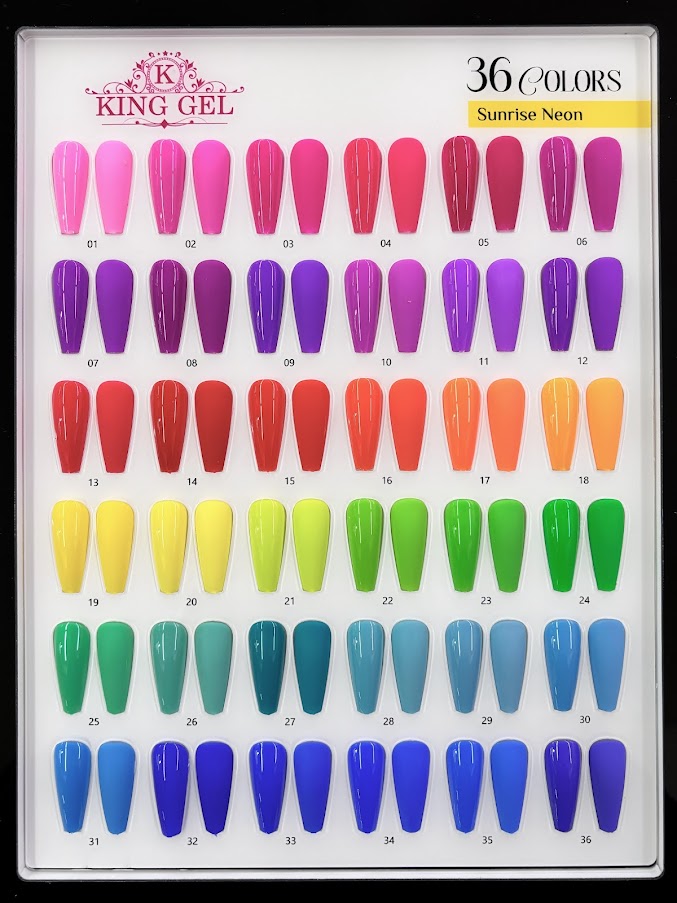 36 Gel Colors Sunrise Neon Collection - KingGel Brand