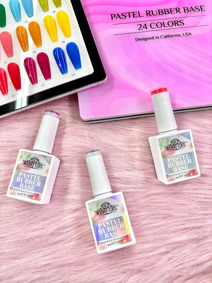 24 Gel Colors Pastel Rubber Base Collection - KingGel