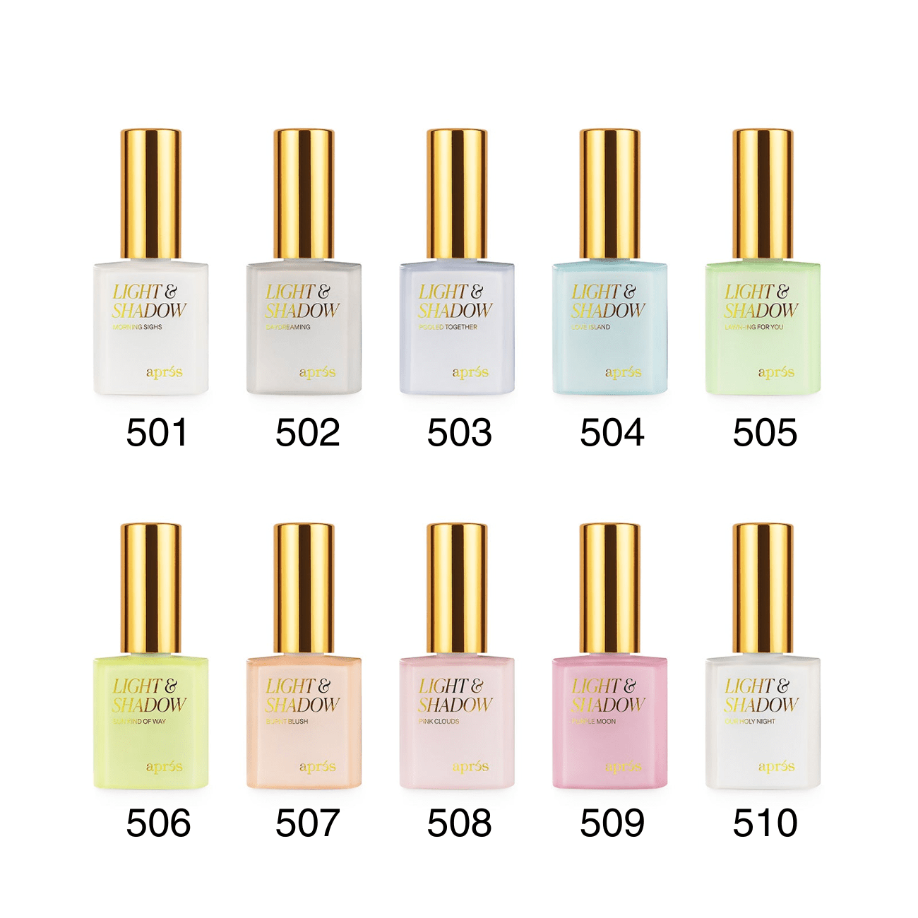 Apres - Light & Shadow - Sheer Gel Couleur Collection - Summer (#501-#510) - Pack of 10 colors #501 - #510 at $14.50/pc