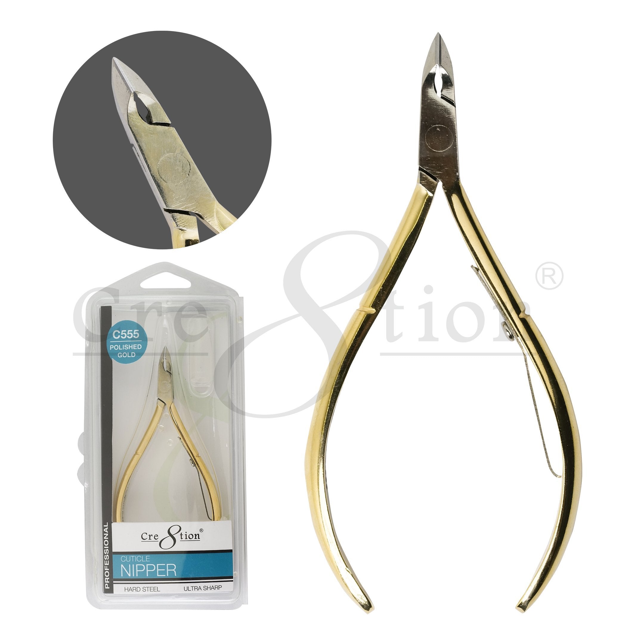 Cre8tion C555 Hard Steel Cuticle Nippers - Polished Gold