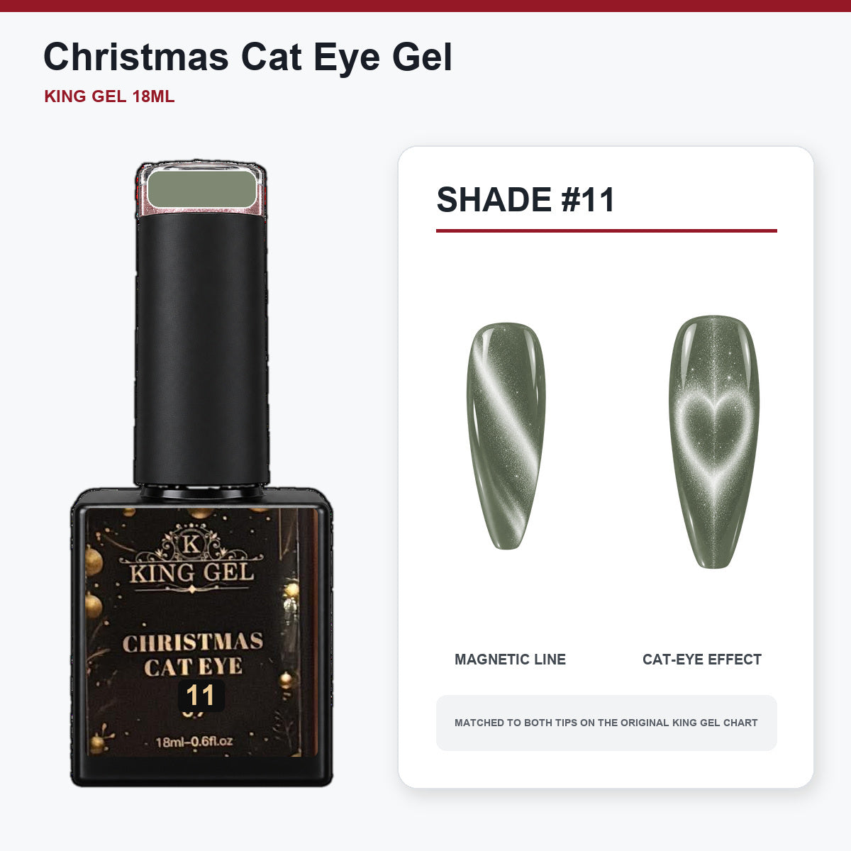 24 Colors Christmas Cat Eye Gel Collection - KingGel Brand - Shade 11 bottle and chart-matched color - Studio V2