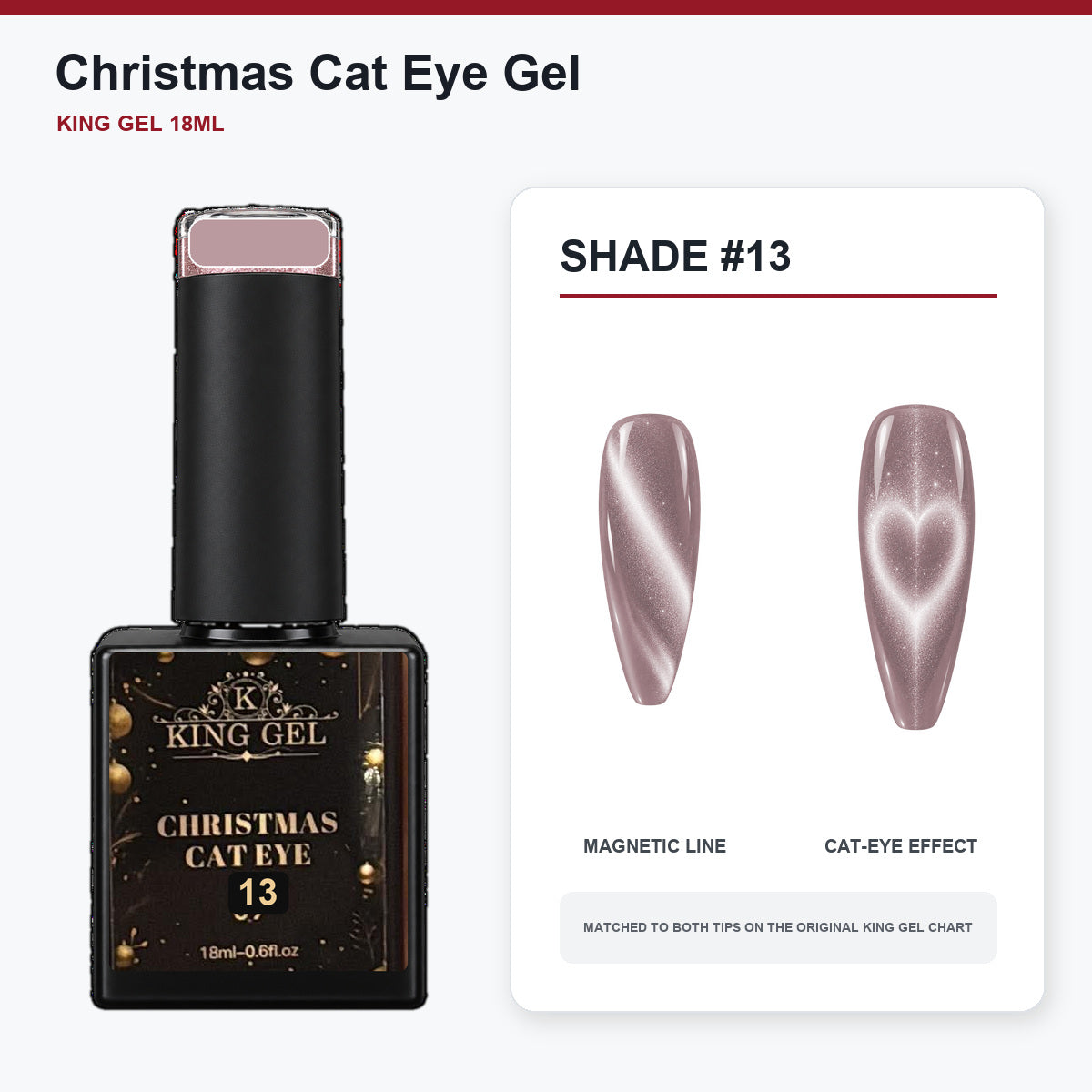24 Colors Christmas Cat Eye Gel Collection - KingGel Brand - Shade 13 bottle and chart-matched color - Studio V2