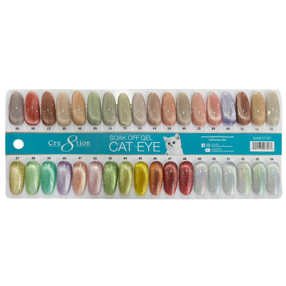 Cre8tion original Cat Eye gel real swatch chart, shades 37–72