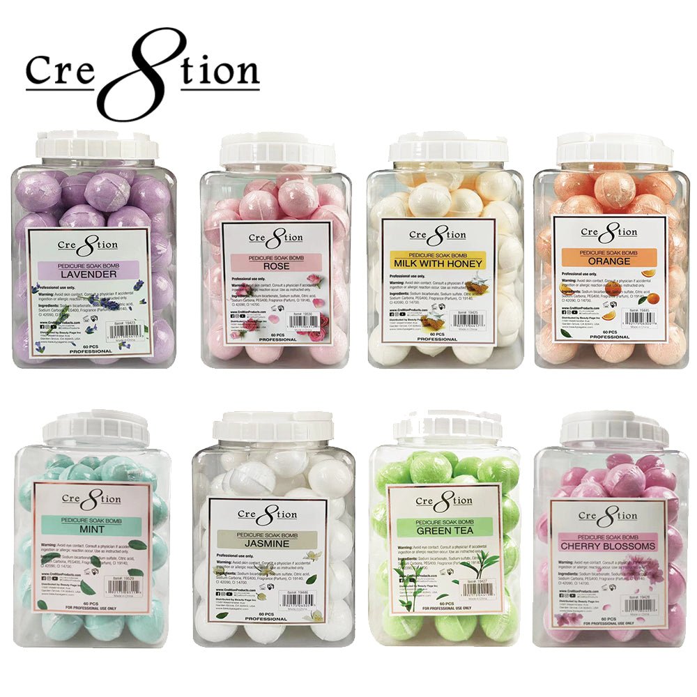 Cre8tion Pedicure Soak Bomb - all eight scents, 60 pieces per container