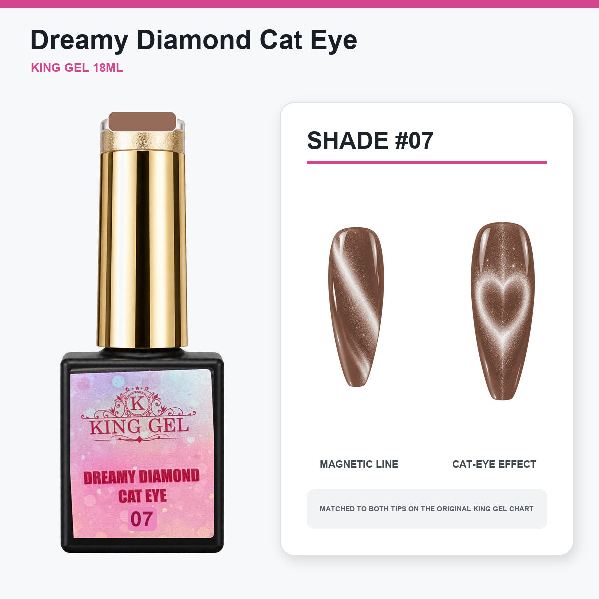 24 Colors Dreamy Diamond Cat Eye Gel Collection - KingGel Brand - Shade 7 bottle and chart-matched color - Studio V2