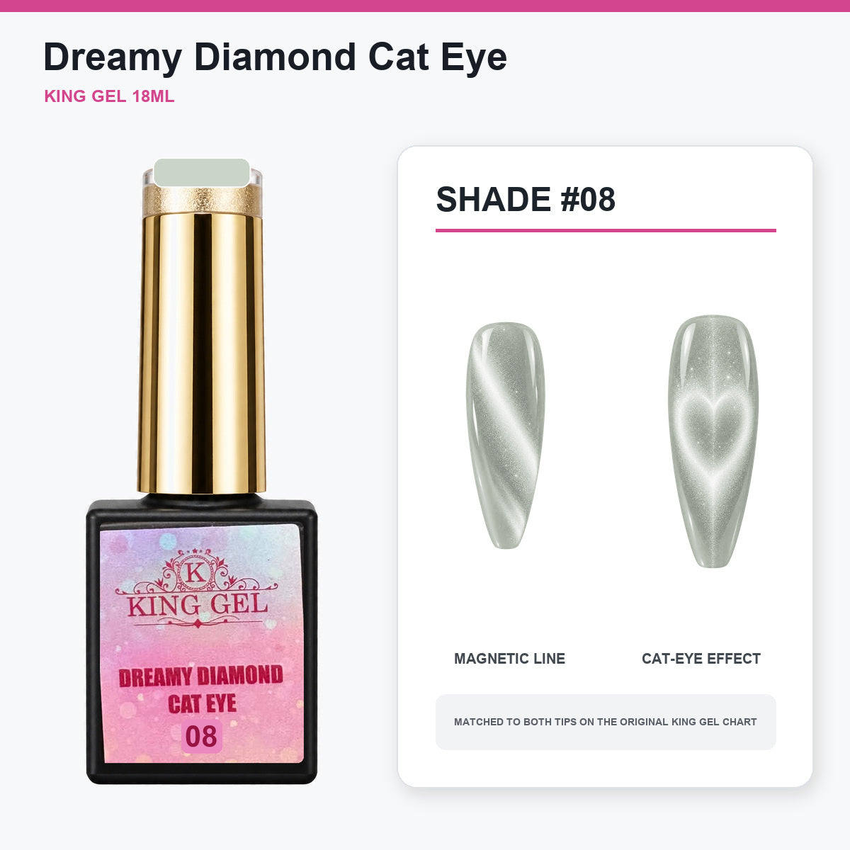 24 Colors Dreamy Diamond Cat Eye Gel Collection - KingGel Brand - Shade 8 bottle and chart-matched color - Studio V2