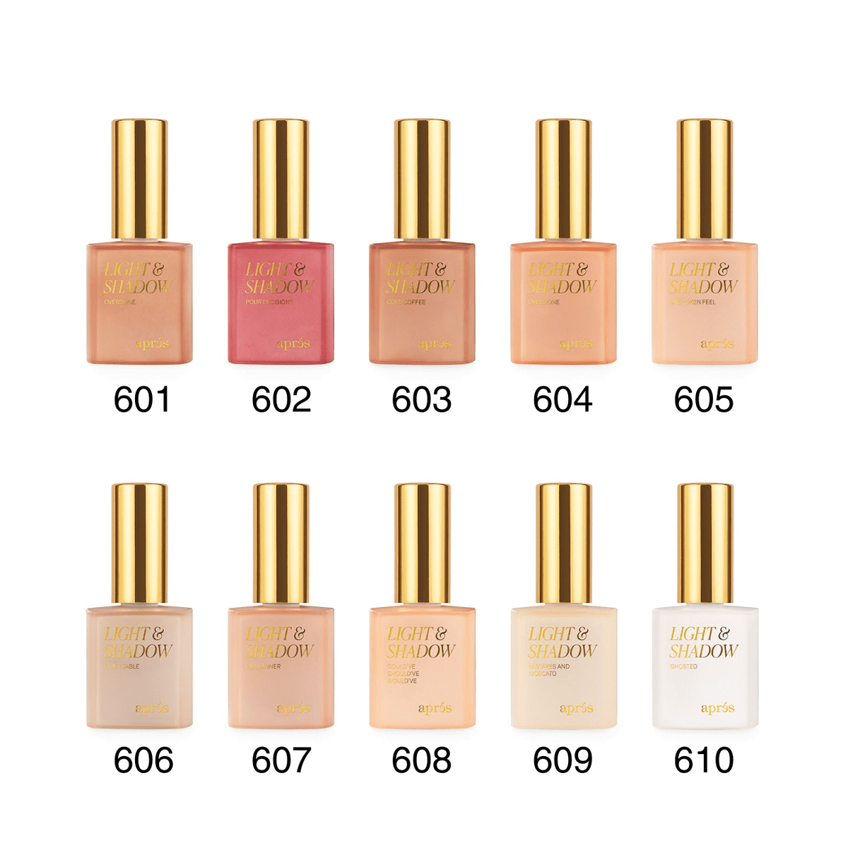 Apres - Light & Shadow - Sheer Gel Couleur Collection - Fall (#601-#610) - Pack of 10 colors #601 - #610 at $14.50/pc