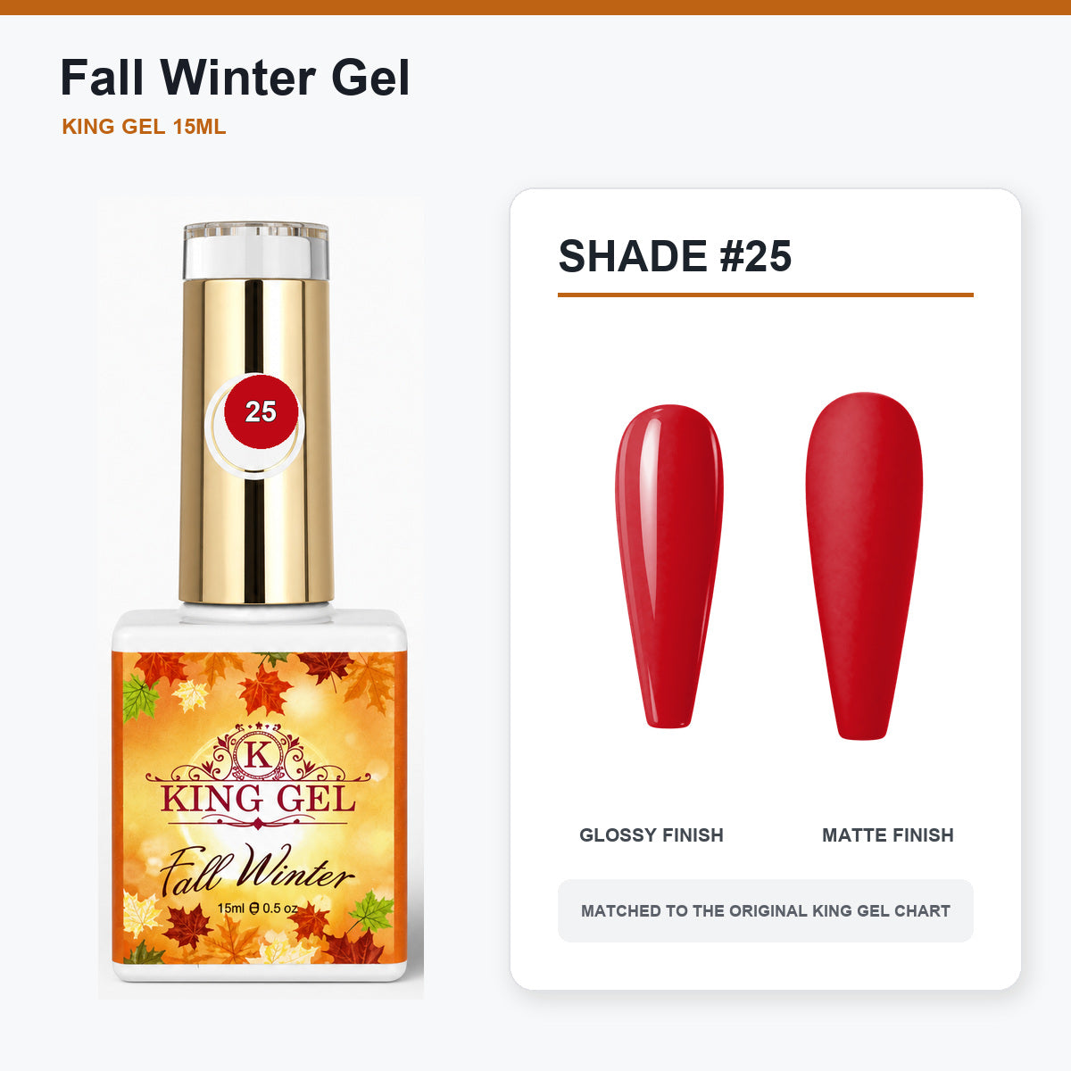 48 Colors Fall Winter Gel Collection - KingGel Brand - Shade 25 bottle and chart-matched color - Studio V2