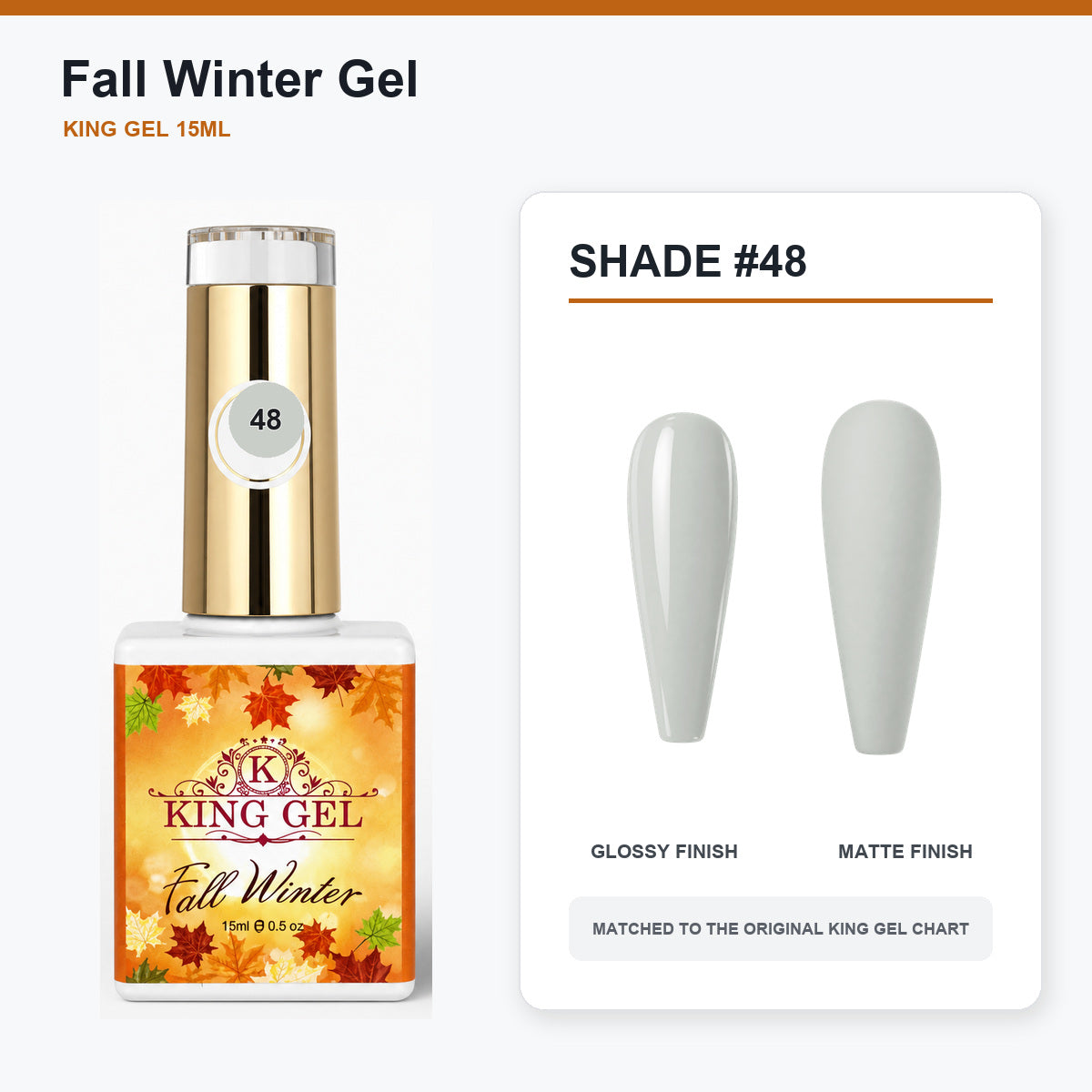 48 Colors Fall Winter Gel Collection - KingGel Brand - Shade 48 bottle and chart-matched color - Studio V2