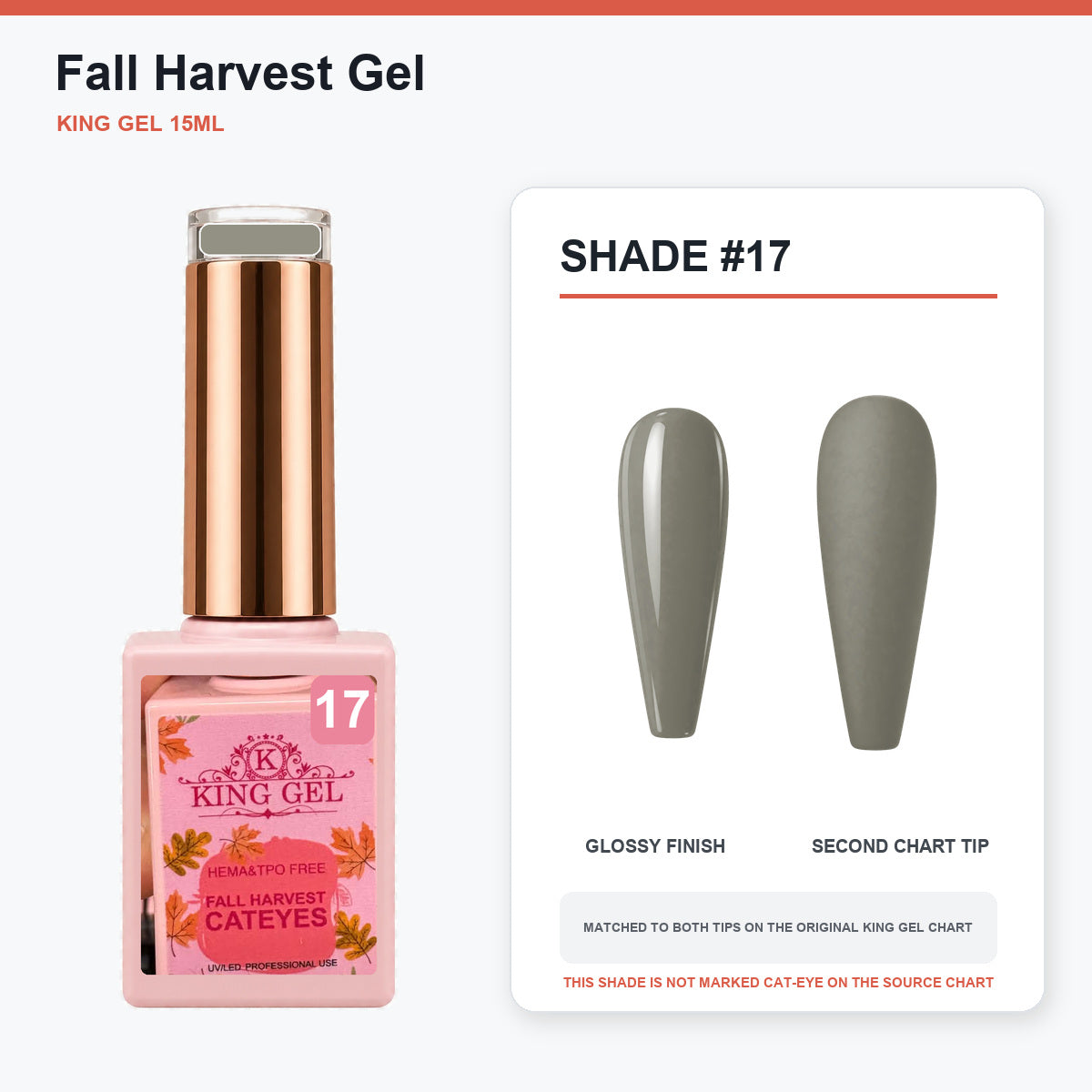 36 Colors Fall Harvest Gel Collection - KingGel Brand - Shade 17 bottle and chart-matched color - Studio V2