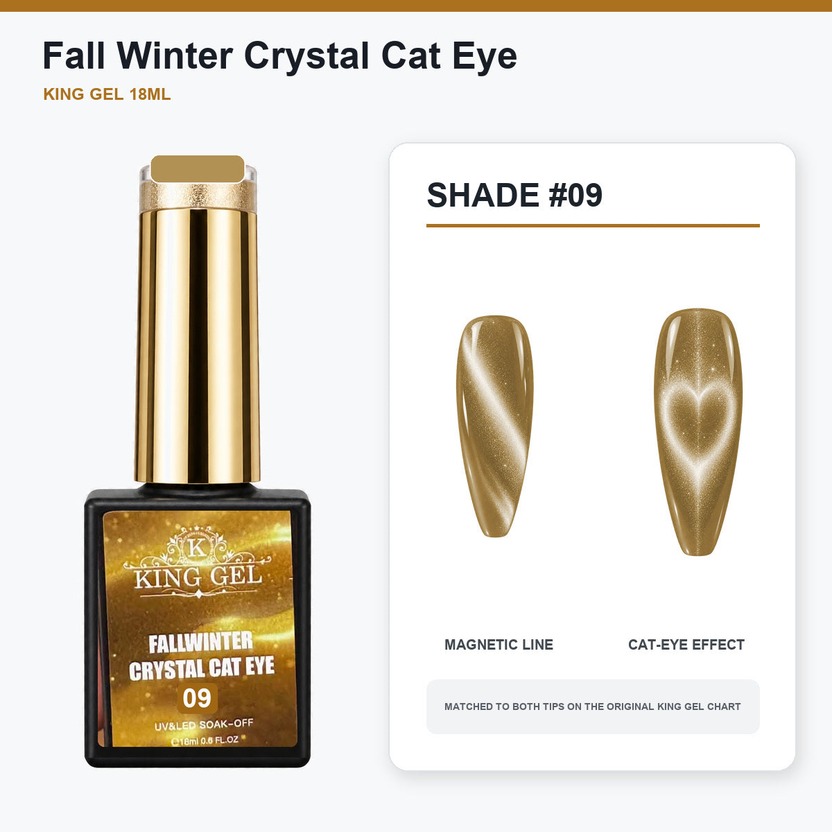 24 Colors Fall Winter Crystal Cat Eye Gel Collection - KingGel Brand - Shade 9 bottle and chart-matched color - Studio V2