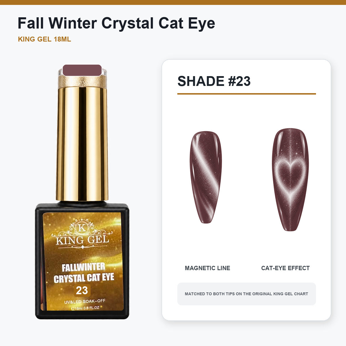 24 Colors Fall Winter Crystal Cat Eye Gel Collection - KingGel Brand - Shade 23 bottle and chart-matched color - Studio V2