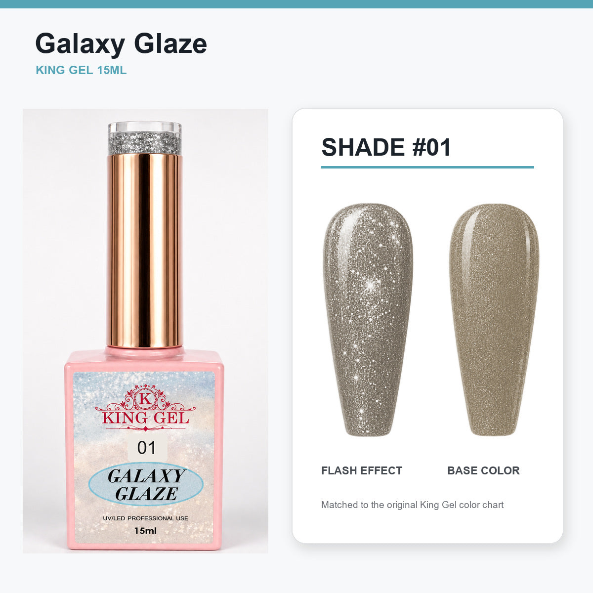 24 Colors Galaxy Glaze Collection - KingGel Brand - Shade 1 bottle and chart-matched color - Studio V2