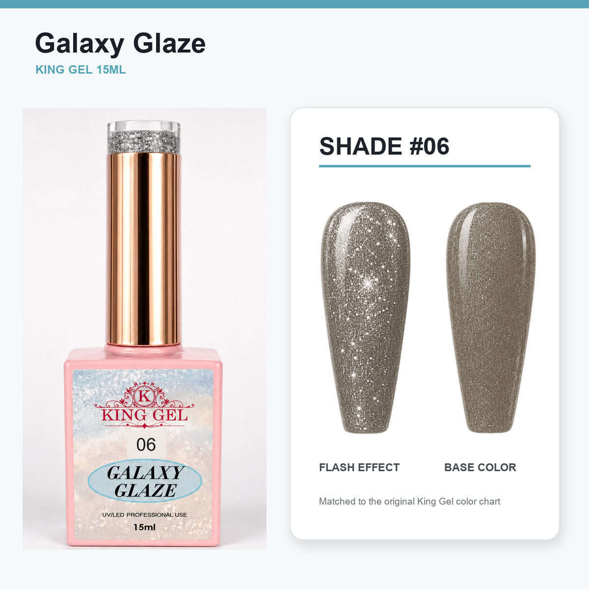 24 Colors Galaxy Glaze Collection - KingGel Brand - Shade 6 bottle and chart-matched color - Studio V2