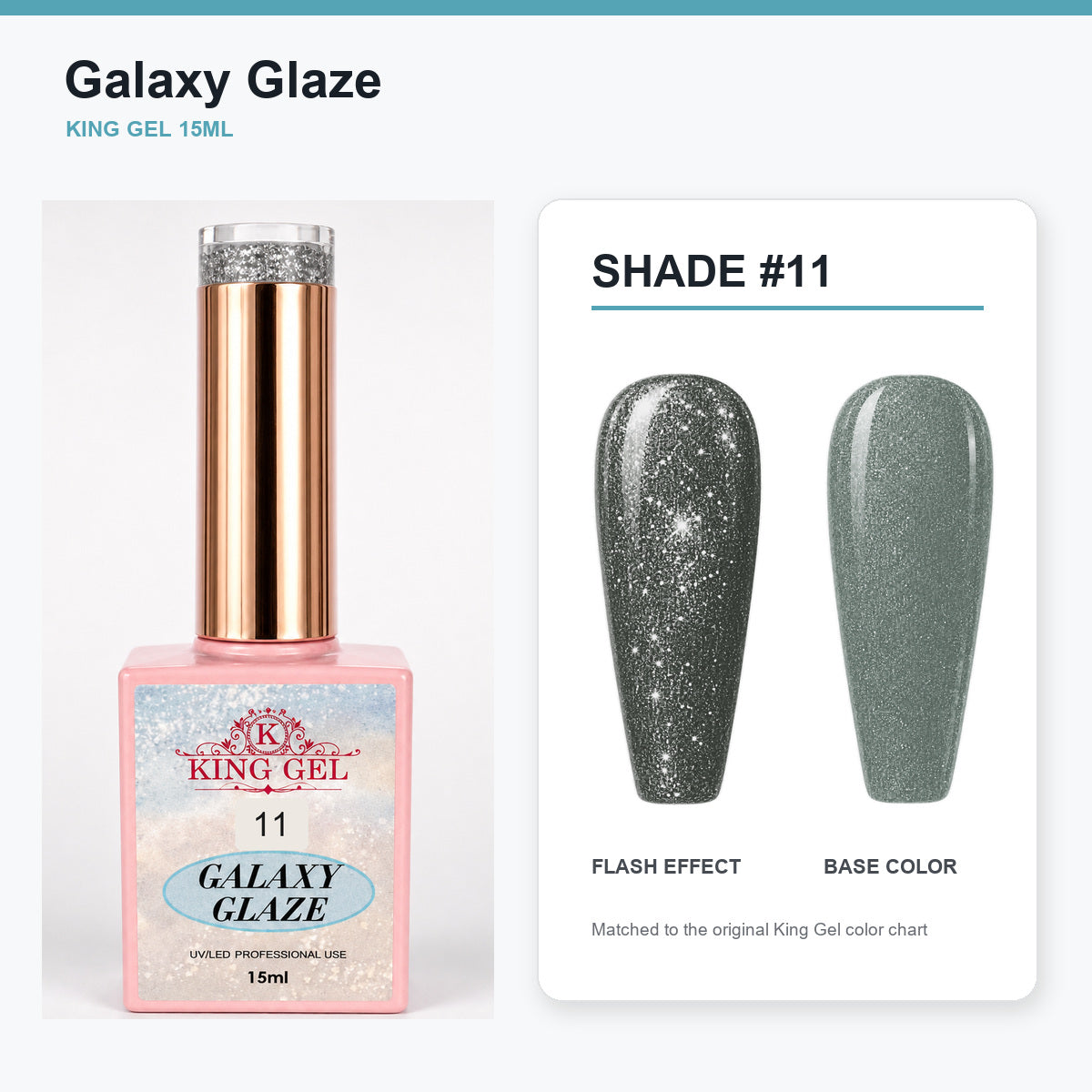 24 Colors Galaxy Glaze Collection - KingGel Brand - Shade 11 bottle and chart-matched color - Studio V2