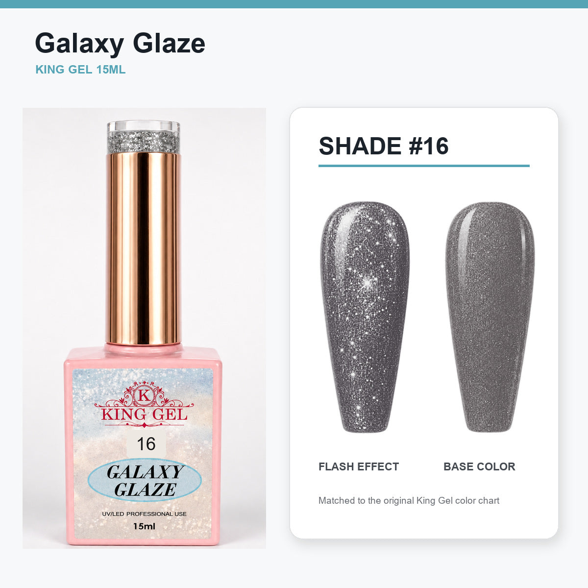 24 Colors Galaxy Glaze Collection - KingGel Brand - Shade 16 bottle and chart-matched color - Studio V2