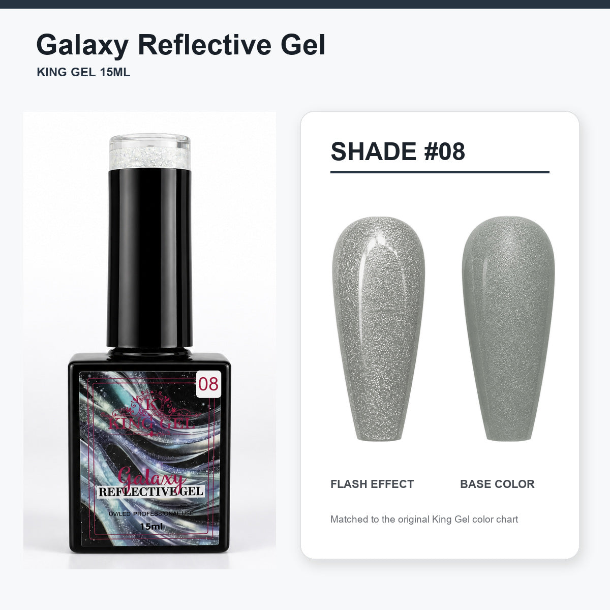 36 Colors Galaxy Reflective Gel Collection - KingGel Brand - Shade 8 bottle and chart-matched color - Studio V2