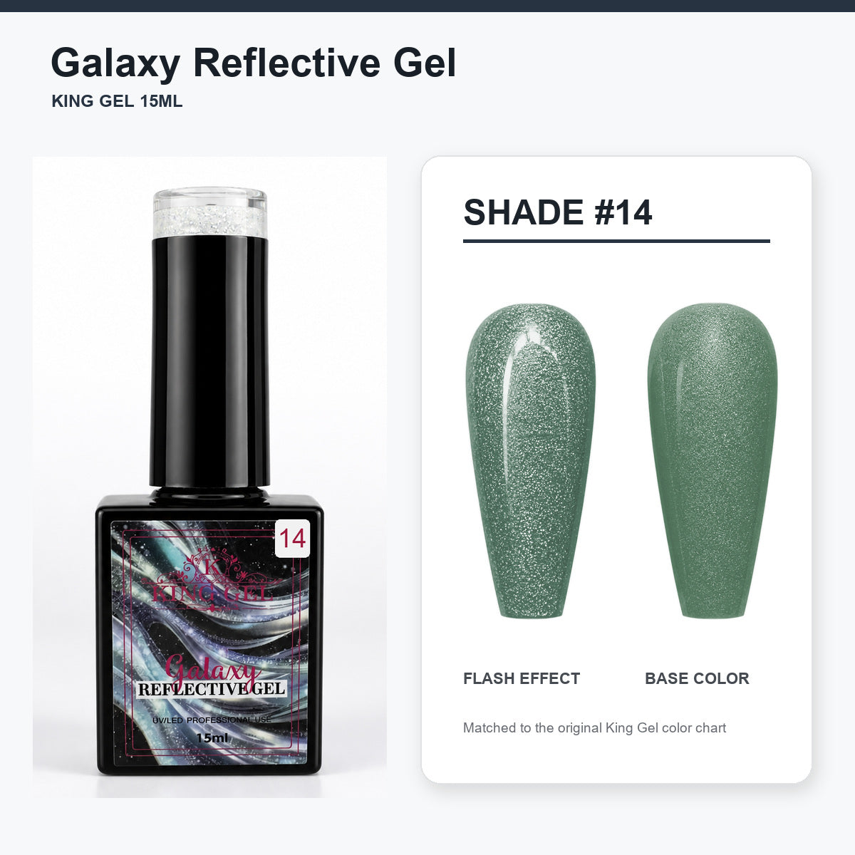 36 Colors Galaxy Reflective Gel Collection - KingGel Brand - Shade 14 bottle and chart-matched color - Studio V2