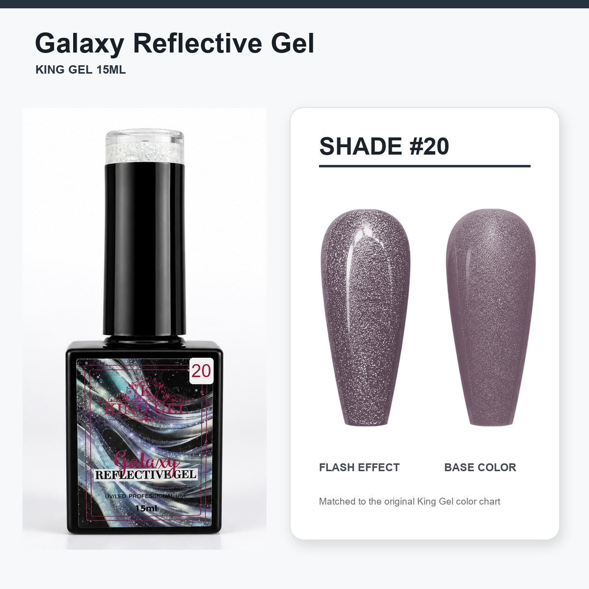 36 Colors Galaxy Reflective Gel Collection - KingGel Brand - Shade 20 bottle and chart-matched color - Studio V2