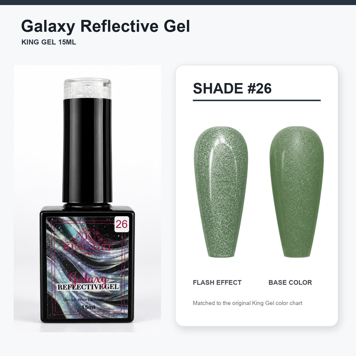 36 Colors Galaxy Reflective Gel Collection - KingGel Brand - Shade 26 bottle and chart-matched color - Studio V2
