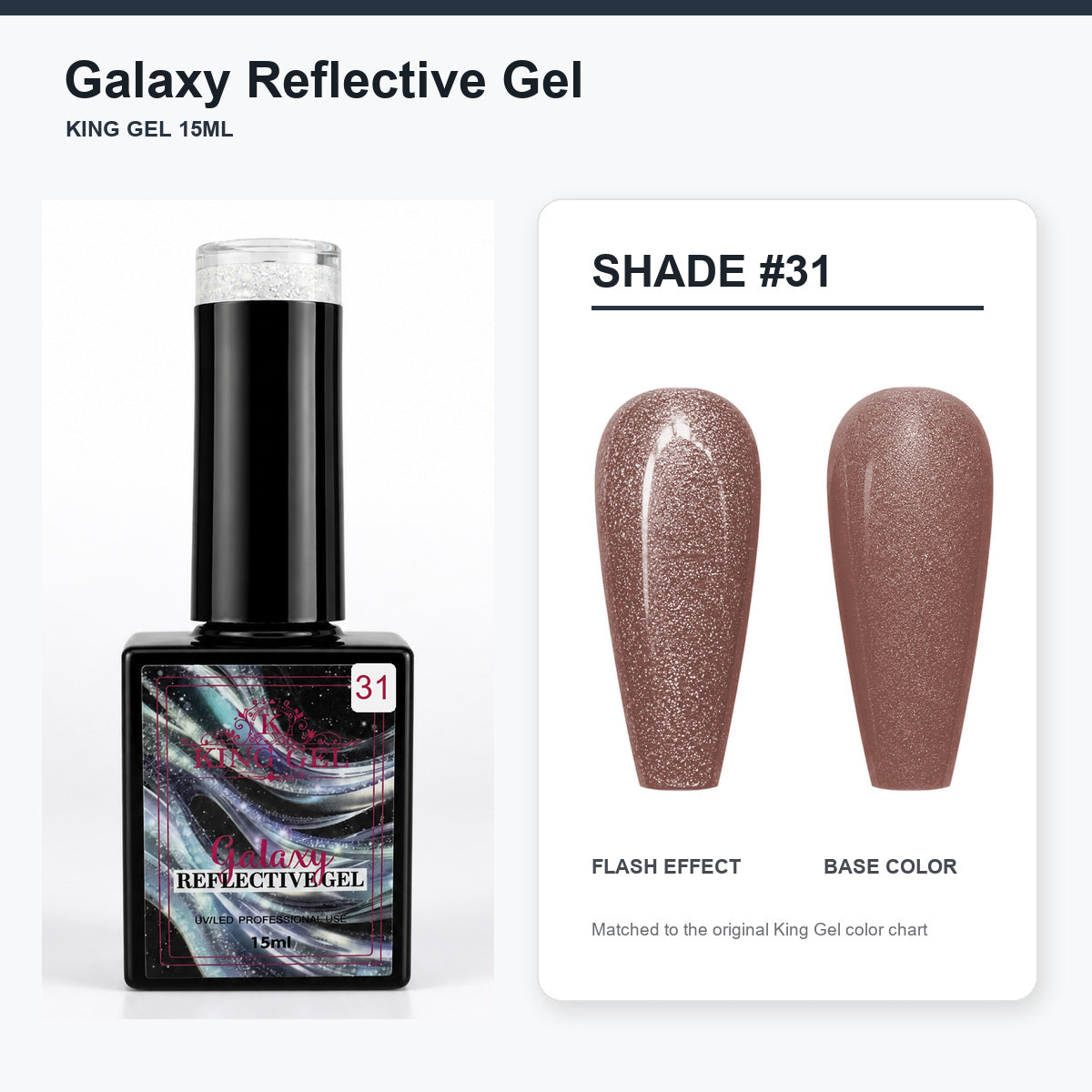 36 Colors Galaxy Reflective Gel Collection - KingGel Brand - Shade 31 bottle and chart-matched color - Studio V2