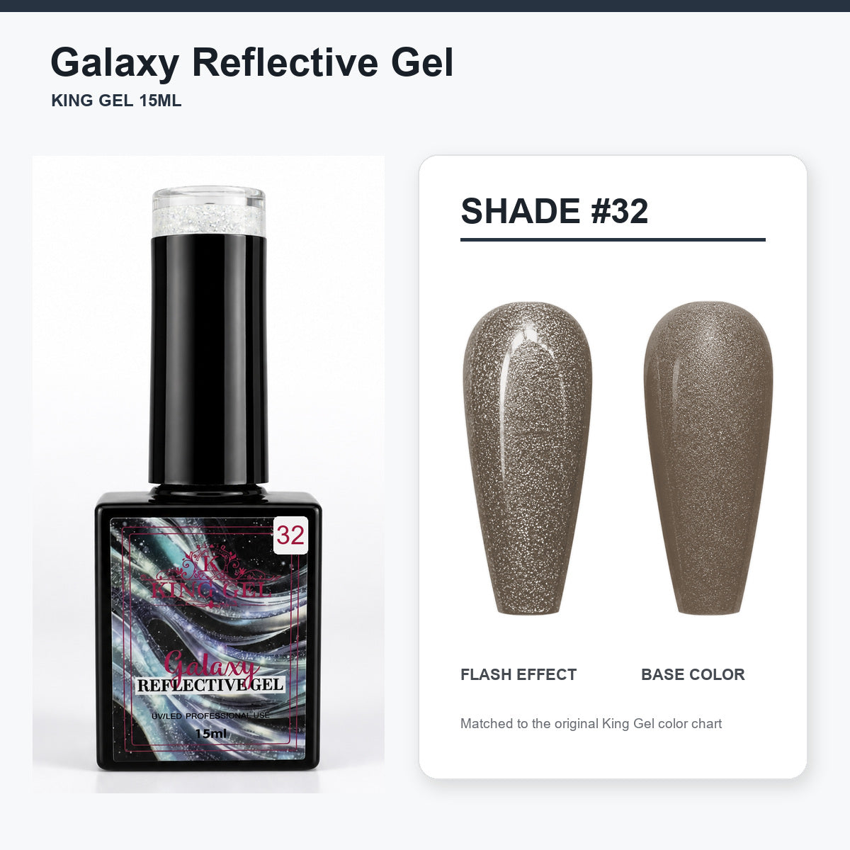 36 Colors Galaxy Reflective Gel Collection - KingGel Brand - Shade 32 bottle and chart-matched color - Studio V2