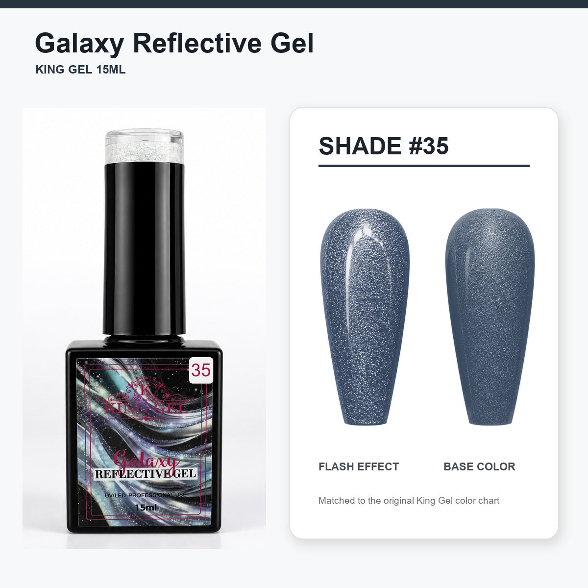 36 Colors Galaxy Reflective Gel Collection - KingGel Brand - Shade 35 bottle and chart-matched color - Studio V2