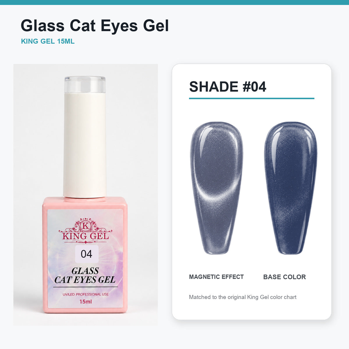 36 Colors Glass Cat Eyes Gel Collection - KingGel Brand - Shade 4 bottle and chart-matched color - Studio V2