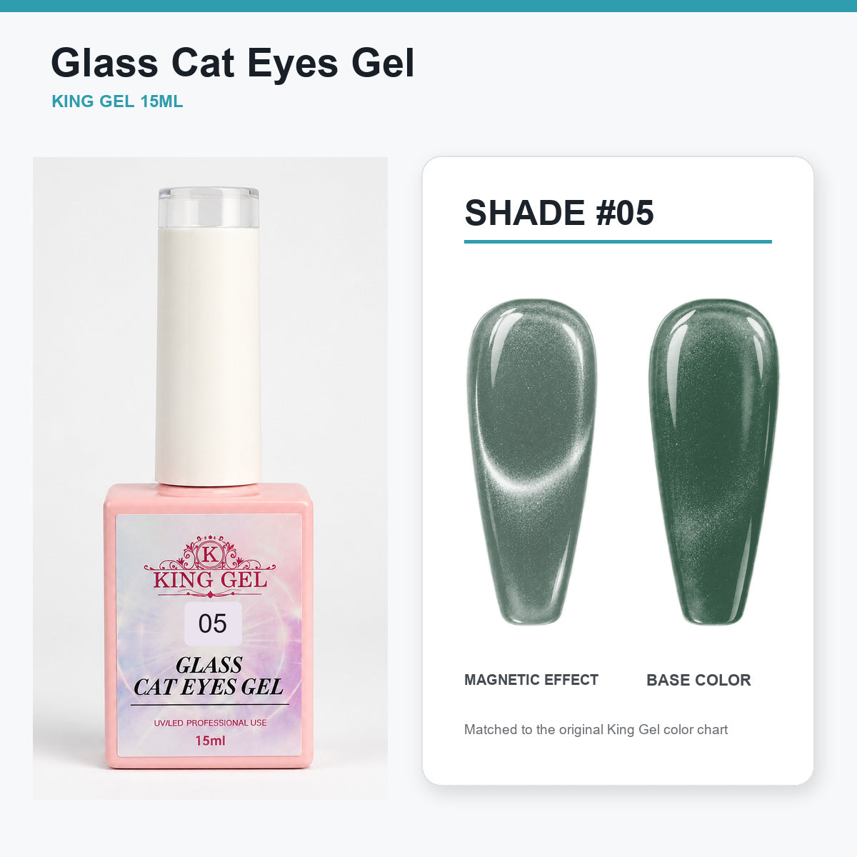 36 Colors Glass Cat Eyes Gel Collection - KingGel Brand - Shade 5 bottle and chart-matched color - Studio V2
