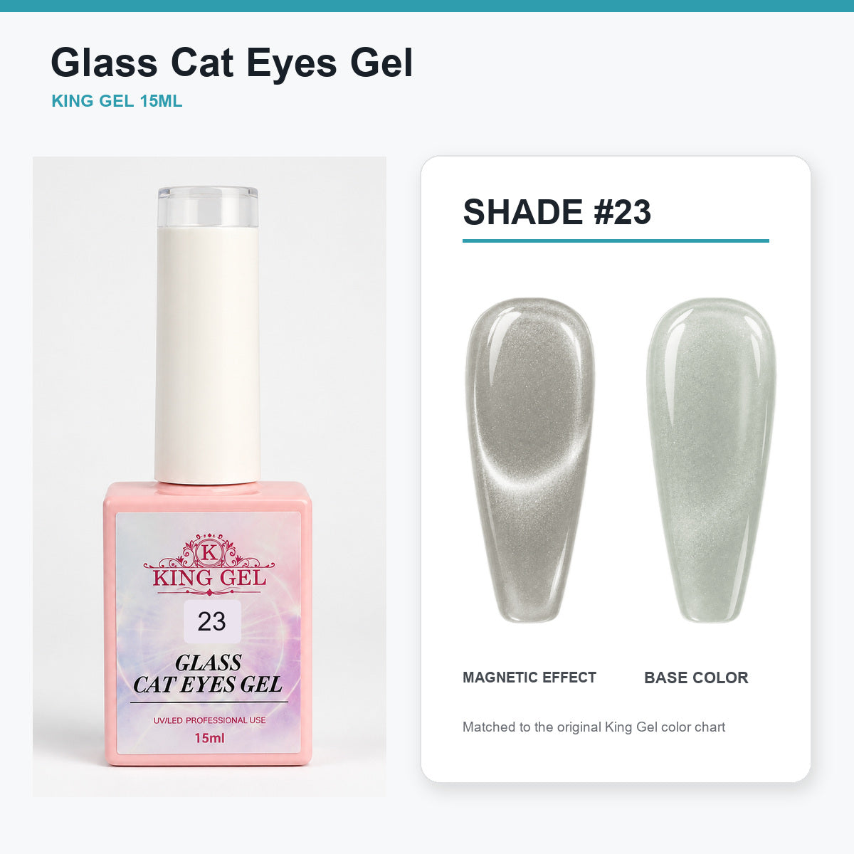 36 Colors Glass Cat Eyes Gel Collection - KingGel Brand - Shade 23 bottle and chart-matched color - Studio V2