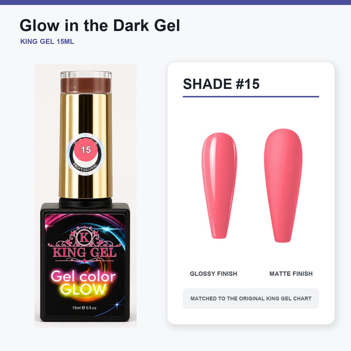 48 Colors Glow in the Dark Gel Collection - KingGel Brand - Shade 15 bottle and chart-matched color - Studio V2