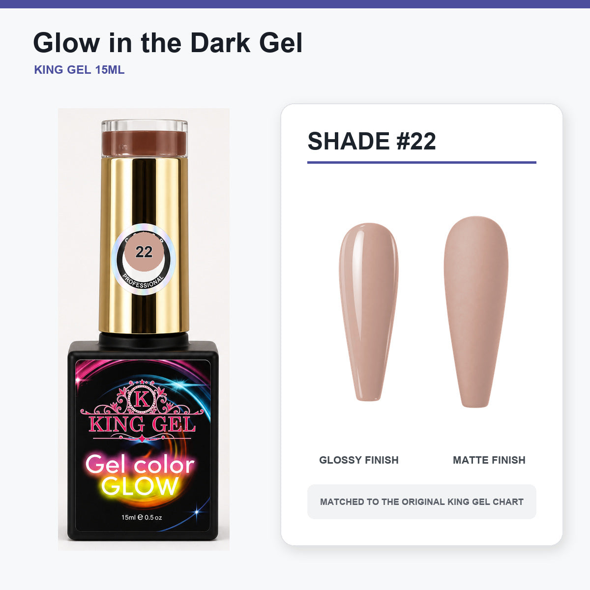 48 Colors Glow in the Dark Gel Collection - KingGel Brand - Shade 22 bottle and chart-matched color - Studio V2