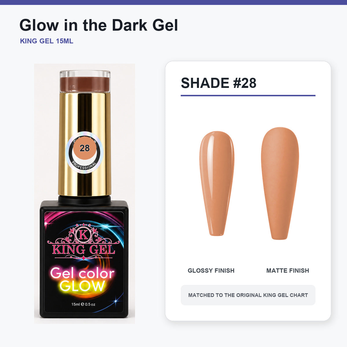 48 Colors Glow in the Dark Gel Collection - KingGel Brand - Shade 28 bottle and chart-matched color - Studio V2
