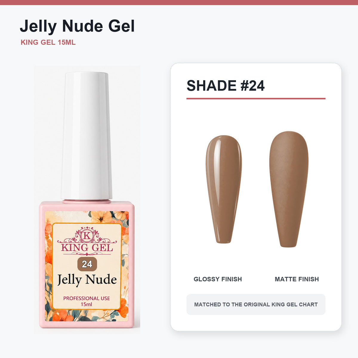 48 Colors Jelly Nude Gel Collection - KingGel Brand - Shade 24 bottle and chart-matched color - Studio V2