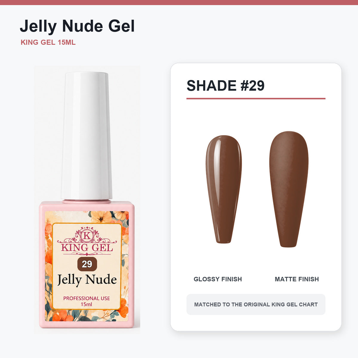 48 Colors Jelly Nude Gel Collection - KingGel Brand - Shade 29 bottle and chart-matched color - Studio V2