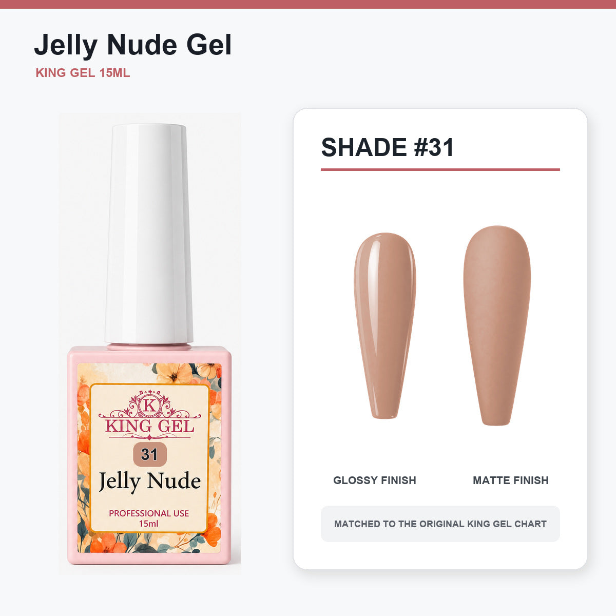 48 Colors Jelly Nude Gel Collection - KingGel Brand - Shade 31 bottle and chart-matched color - Studio V2