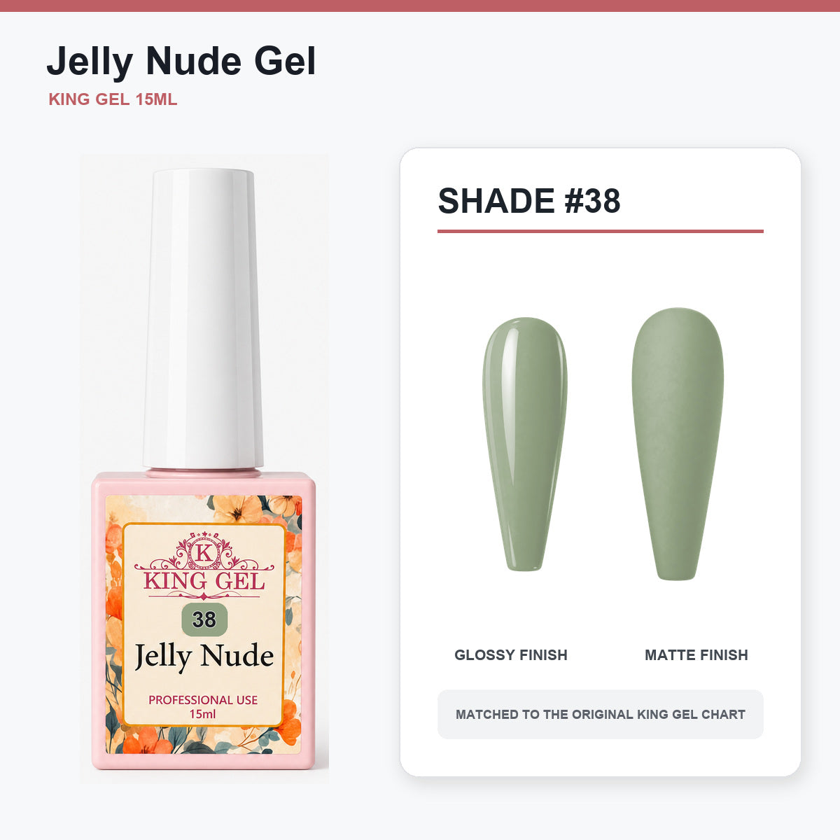 48 Colors Jelly Nude Gel Collection - KingGel Brand - Shade 38 bottle and chart-matched color - Studio V2