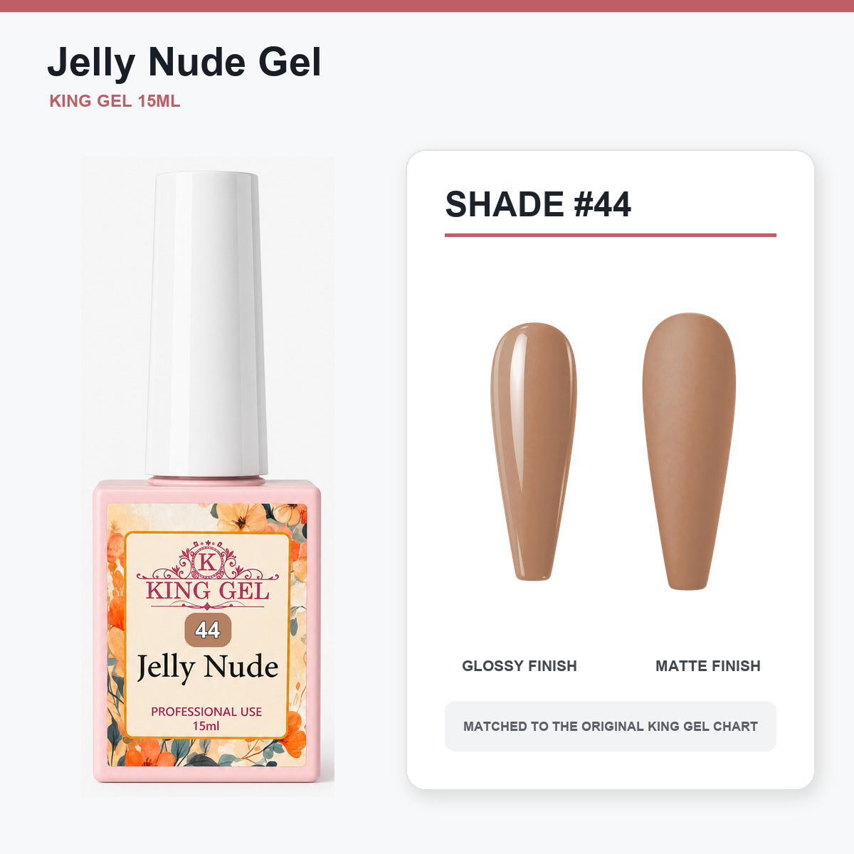 48 Colors Jelly Nude Gel Collection - KingGel Brand - Shade 44 bottle and chart-matched color - Studio V2