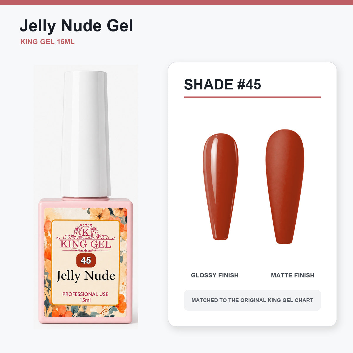 48 Colors Jelly Nude Gel Collection - KingGel Brand - Shade 45 bottle and chart-matched color - Studio V2