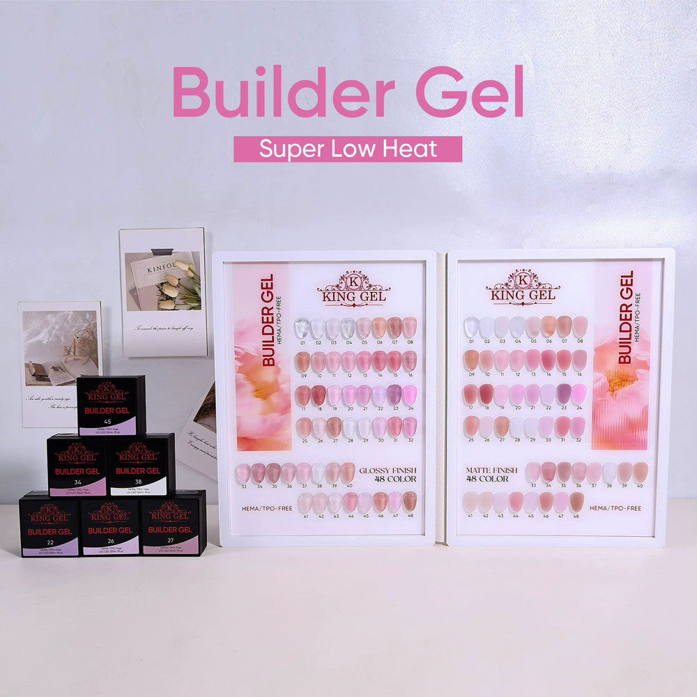 KingGel Builder Gel color chart with shades 01–48