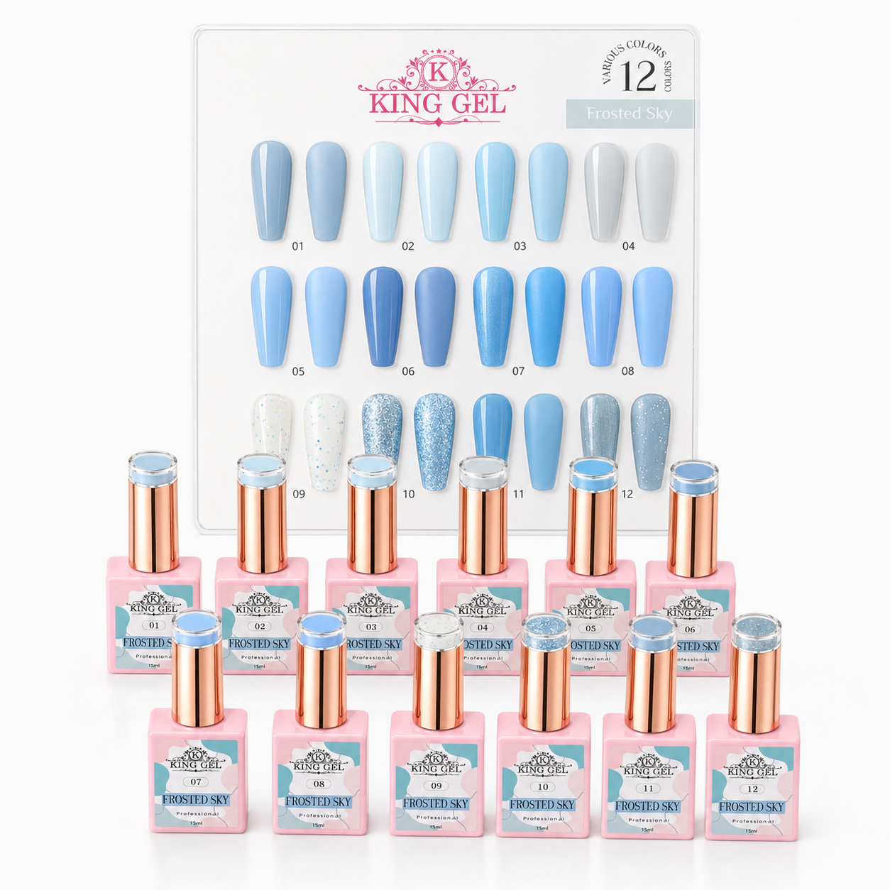 12 Gel Colors Frosted Sky Collection - KingGel Brand - Full Collection