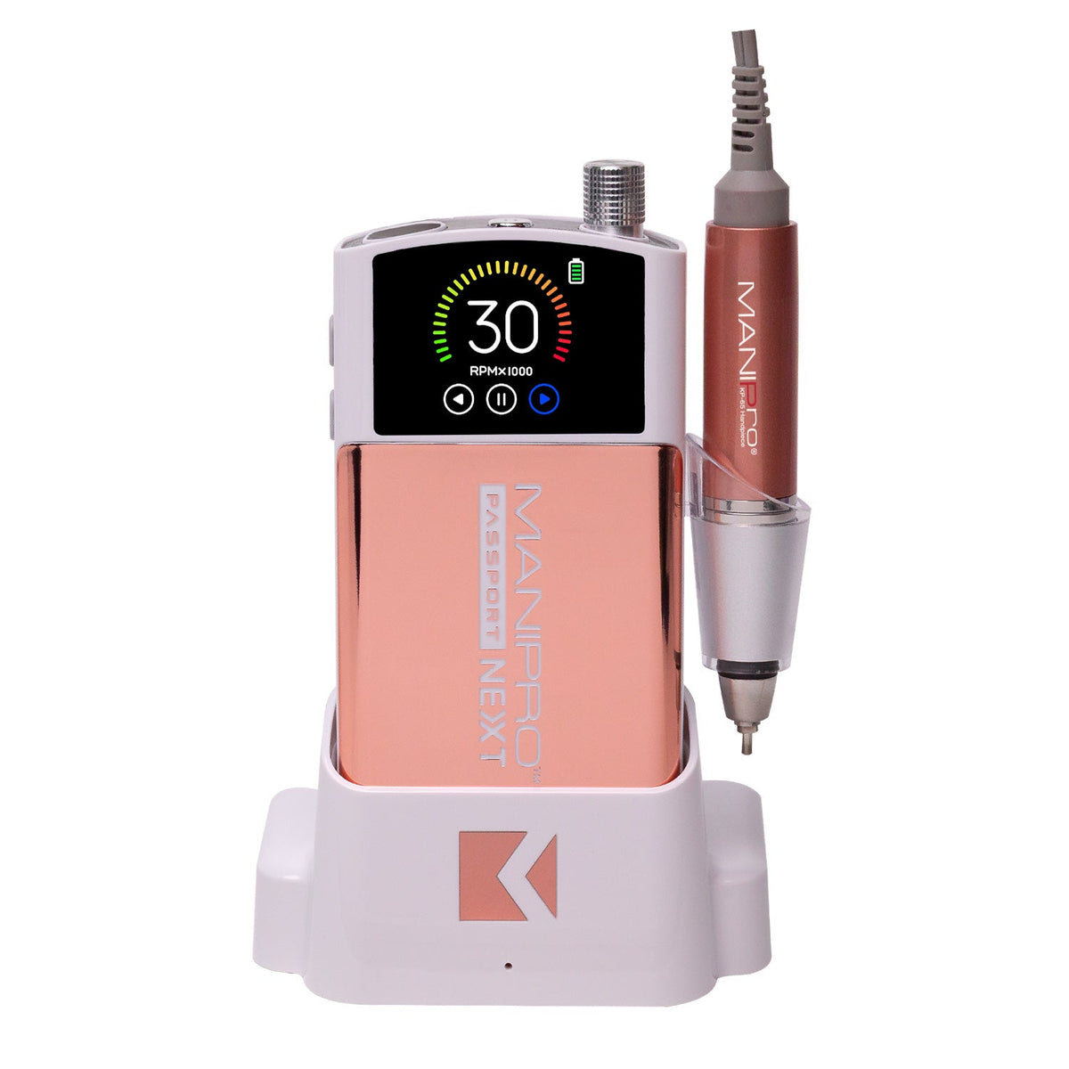 KUPA MANIPro Passport NEXT, Rose Gold with KP-65 handpiece and white charging dock
