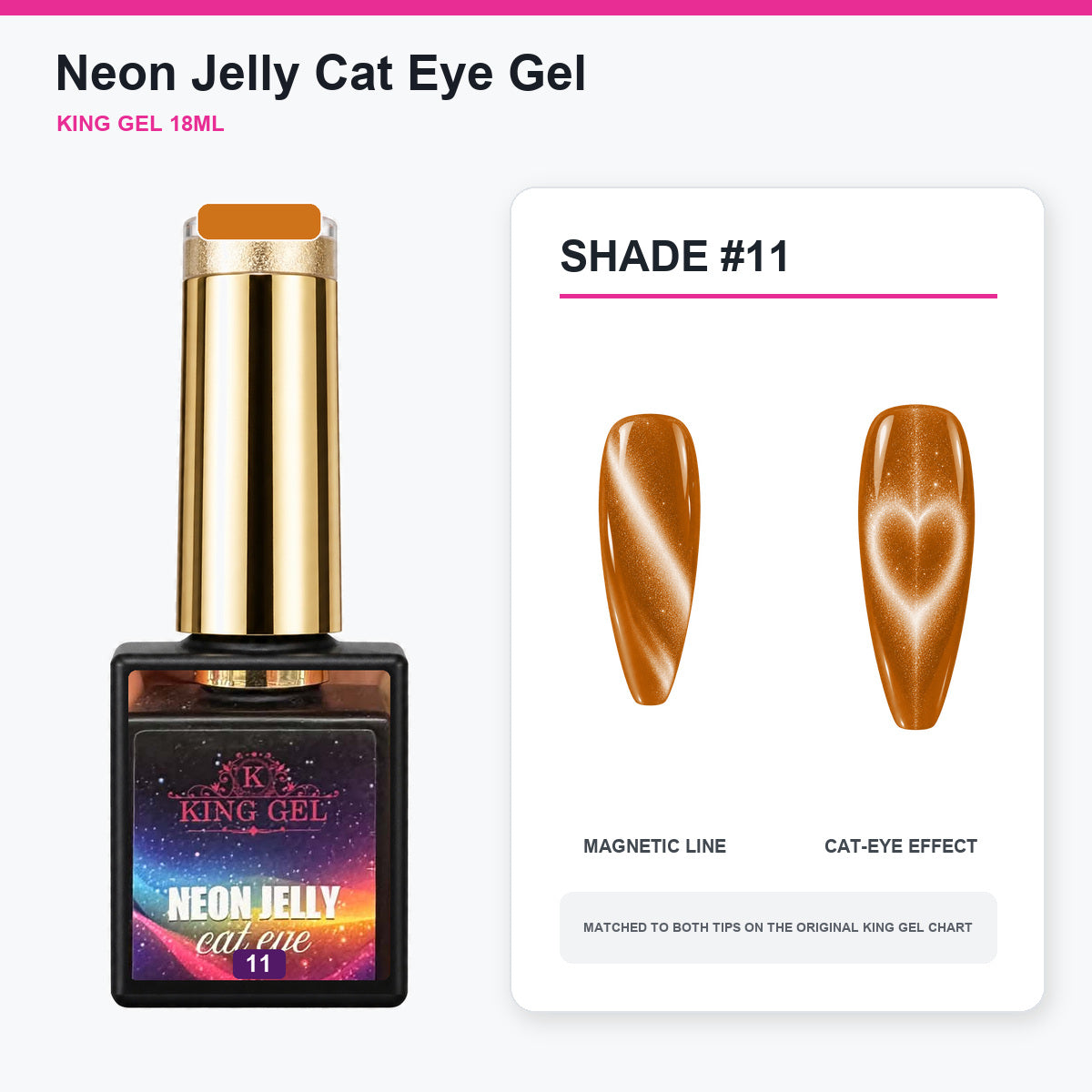 24 Colors Neon Jelly Cat Eye Gel Collection - KingGel Brand - Shade 11 bottle and chart-matched color - Studio V2