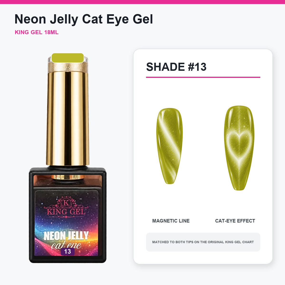 24 Colors Neon Jelly Cat Eye Gel Collection - KingGel Brand - Shade 13 bottle and chart-matched color - Studio V2