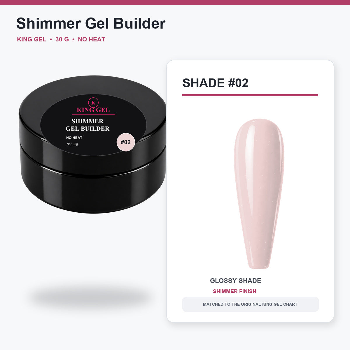 12 Colors Shimmer Gel Builder Collection - KingGel Brand - Shade 2 30 g jar and chart-matched color - Studio V2