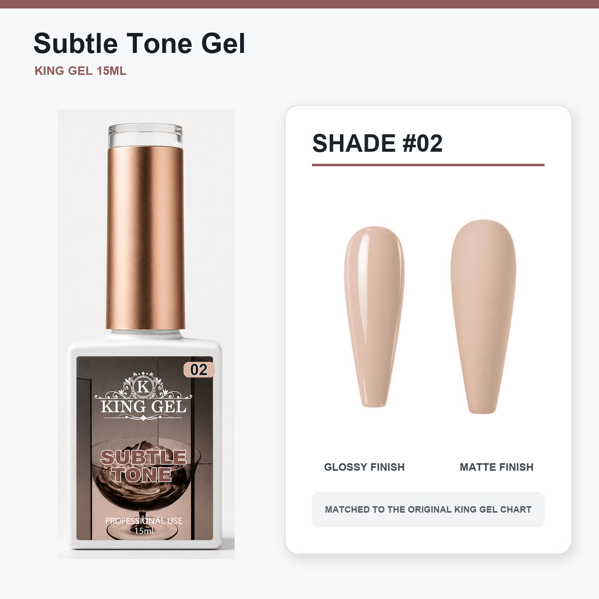 40 Colors Subtle Tone Gel Collection - KingGel Brand - Shade 2 bottle and chart-matched color - Studio V2