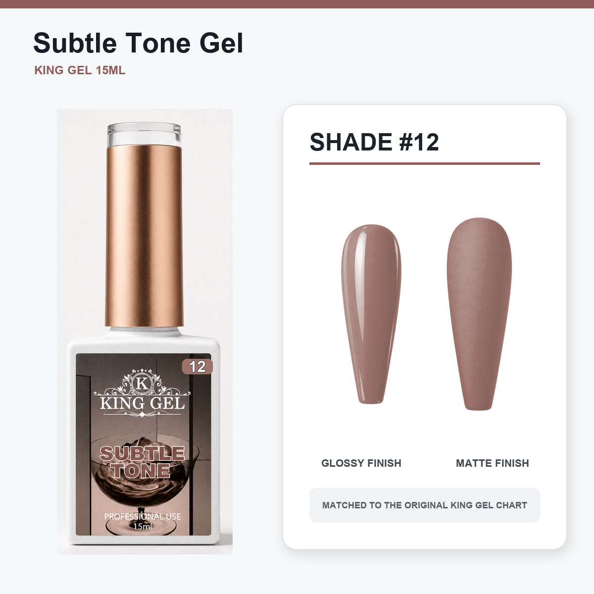 40 Colors Subtle Tone Gel Collection - KingGel Brand - Shade 12 bottle and chart-matched color - Studio V2