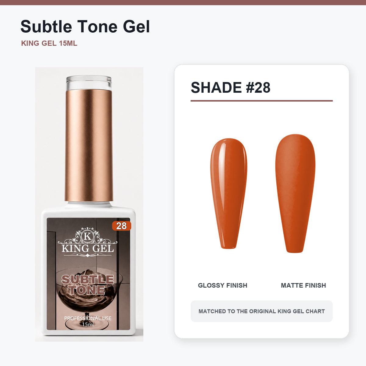 40 Colors Subtle Tone Gel Collection - KingGel Brand - Shade 28 bottle and chart-matched color - Studio V2