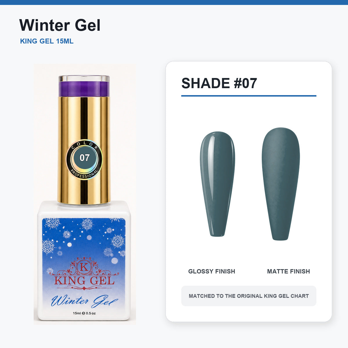 48 Colors Winter Gel Collection - KingGel Brand - Shade 7 bottle and chart-matched color - Studio V2