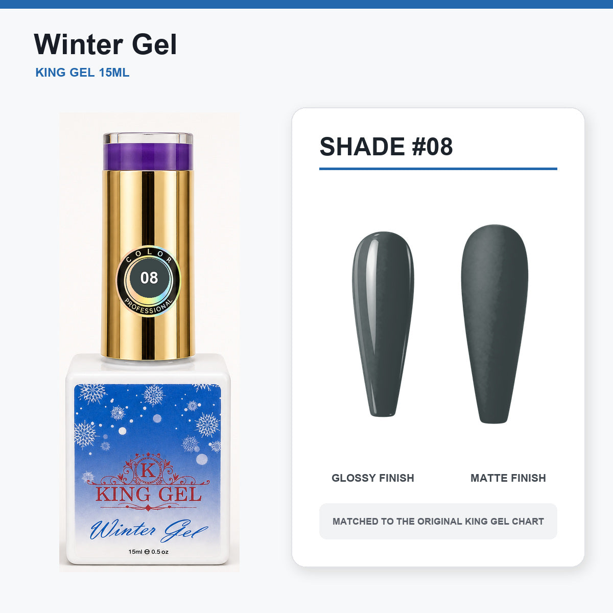 48 Colors Winter Gel Collection - KingGel Brand - Shade 8 bottle and chart-matched color - Studio V2